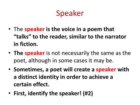 speaker poetry definition What if the speaker in poetry isn't just the voice narrating the poem, but also the very essence of the poet's soul?